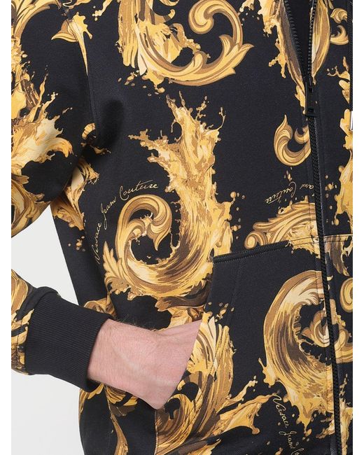 Versace Jeans Couture Blue Hoodie With Baroque Print for men