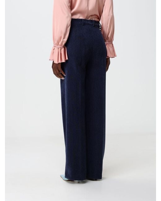 Hanita Blue High-Waisted Wide-Leg Velvet Trousers With Belt Loops