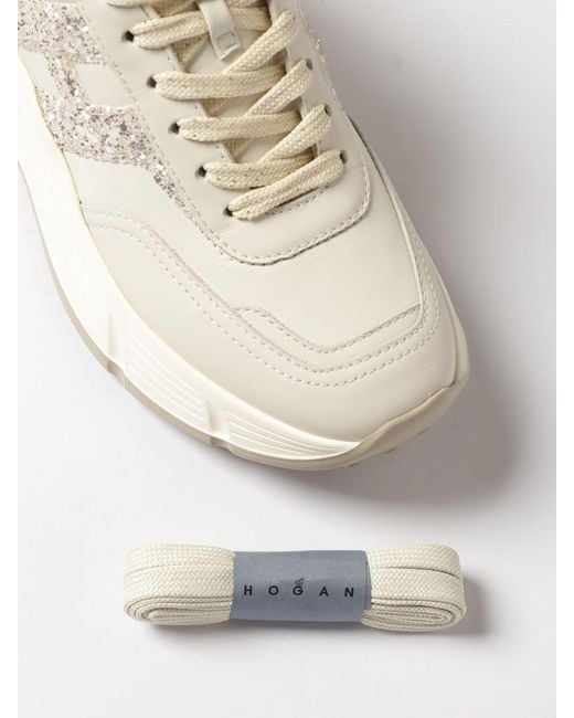 Hogan White Hi-Fi Glitter Leather Sneakers
