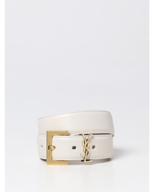 Saint Laurent White Cassandre Leather Belt