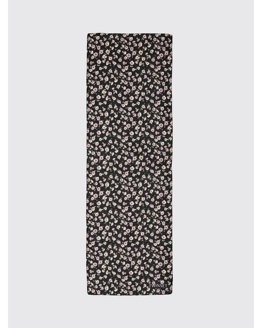 Twinset White Modal Blend Scarf With Jacquard Flowers