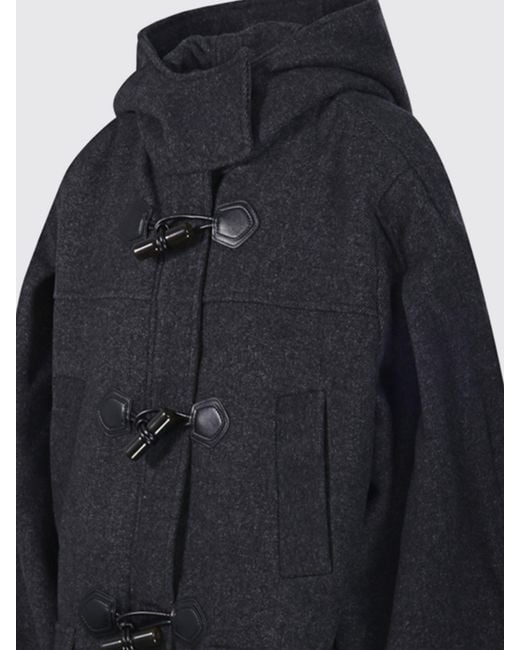 Ganni Blue Long Hooded Wool And Cashmere Blend Duffle Coat