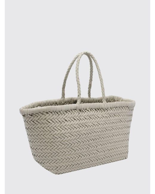 Dragon Diffusion Gray Triplo Salto Woven Leather Handbag With Double Handle