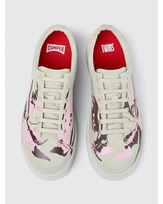 Camper White Twins Recycled Leather Printed Sneakers