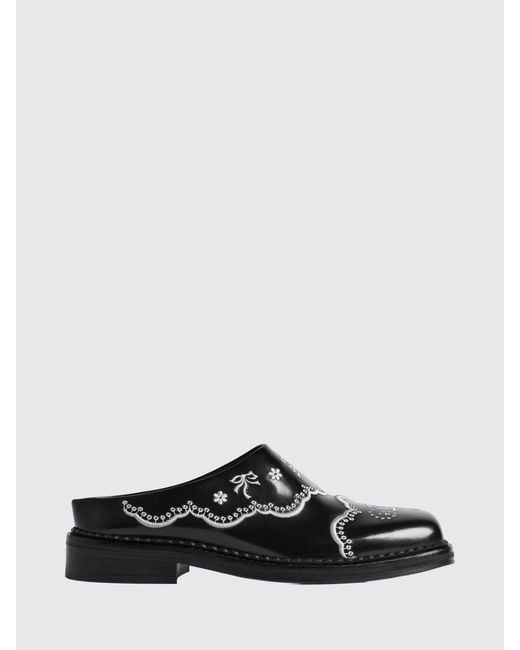 Simone Rocha Black Smooth Calfskin Mules With Floral Embroidery And Square Toe