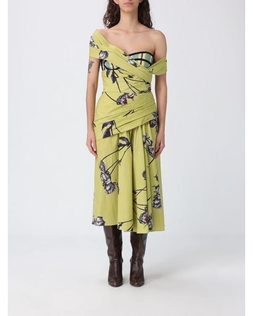 Antonio Marras Green Printed Cotton Blend Asymmetric Dress