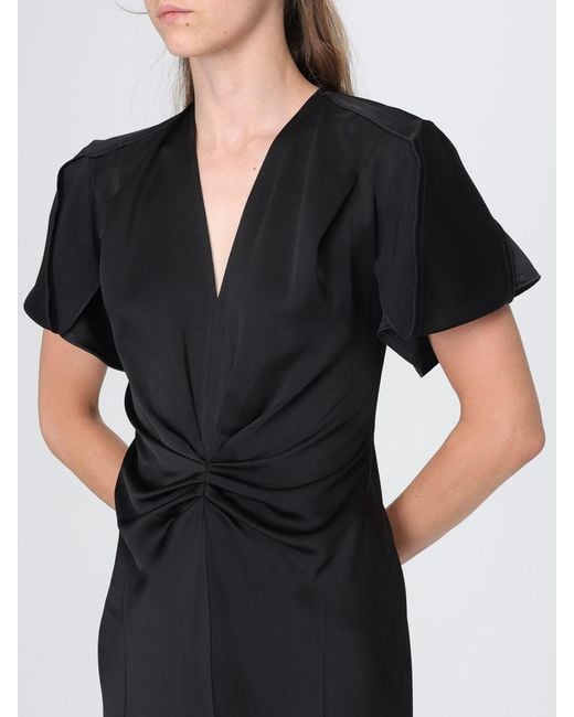 Victoria Beckham Blue Eve V-Neck Satin Midi Sheath Dress