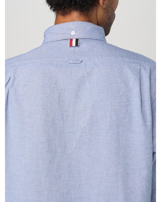 Thom Browne Blue Light Button-Down Shirt With Signature Stripes And Custom Details for men
