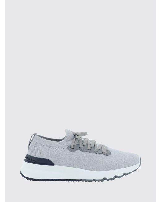 Brunello Cucinelli White Cotton Knit Sneakers for men