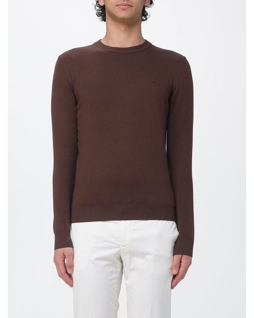 Brooksfield Brown Cotton Crew Neck Sweater With Logo for men