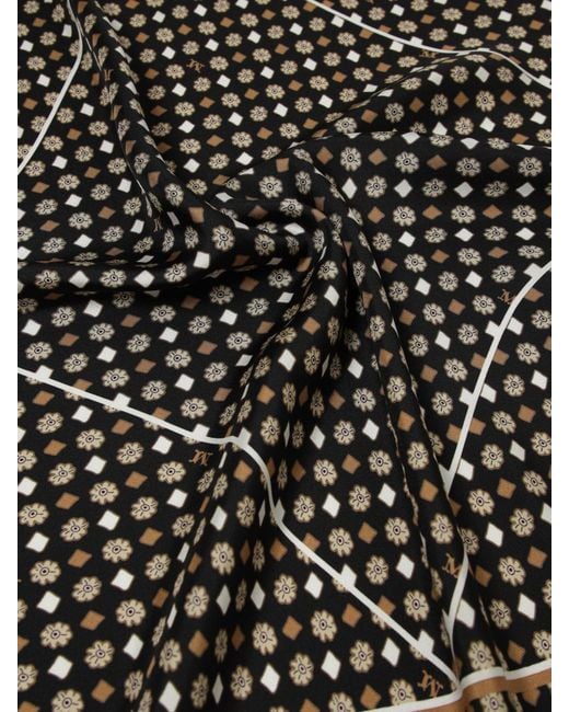 Max Mara Black Mixed Print Silk Foulard