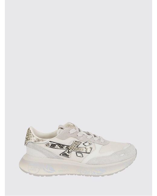 Premiata White Laurin Leather And Mesh Sneakers With Rhinestones