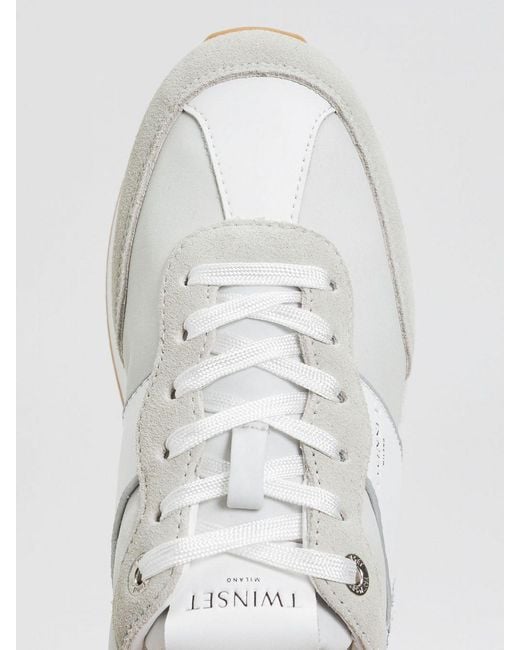 Twinset White Suede And Nylon Glitter Sneakers