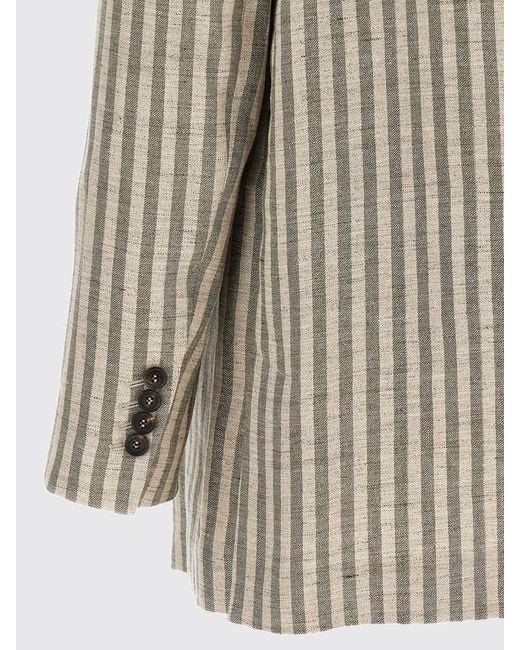 Brunello Cucinelli Gray Striped Linen Single-Breasted Blazer With Peak Lapels