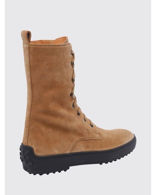 Tod's Brown Calf-High Suede Combat Boots With T Timeless Logo And Gommino Sole
