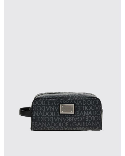Beauty case in cotone con logo jacquard all over di Dolce & Gabbana in Black da Uomo