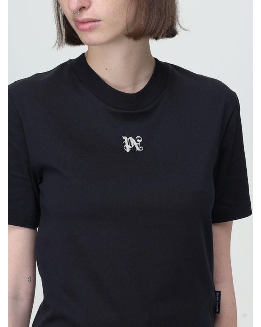 T-shirt in cotone con logo ricamato di Palm Angels in Black