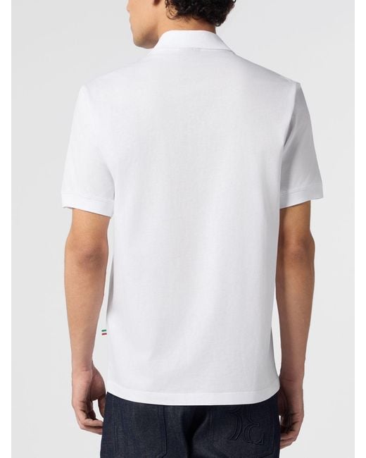 Billionaire White Short-Sleeved Cotton Polo Shirt With Applied Logo for men