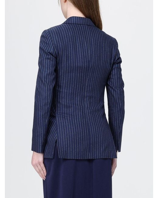 Lardini Blue Pinstriped Linen Blend Double Breasted Blazer