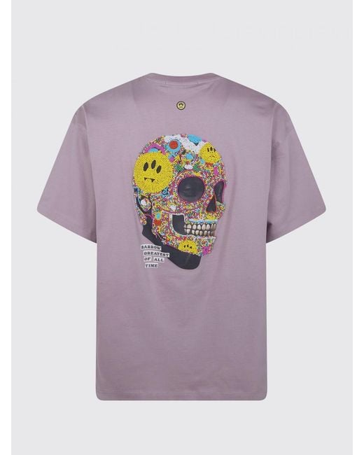 Barrow Purple Cotton T-Shirt With Skull Print for men