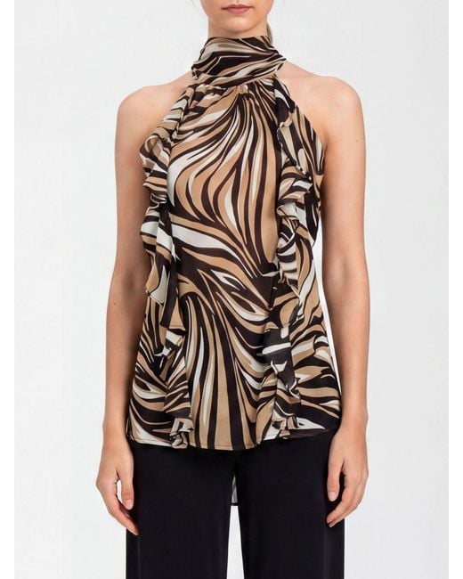 Twinset White Abstract Print Off-The-Shoulder Top With Pussy-Bow Neck