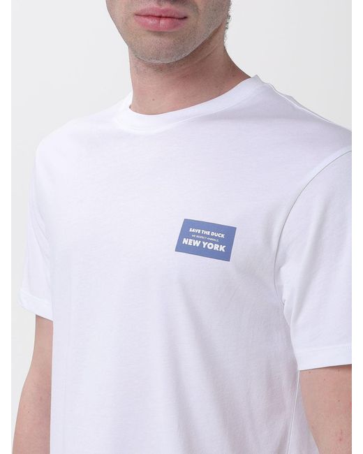 Save The Duck White Cotton T-Shirt With Logo for men