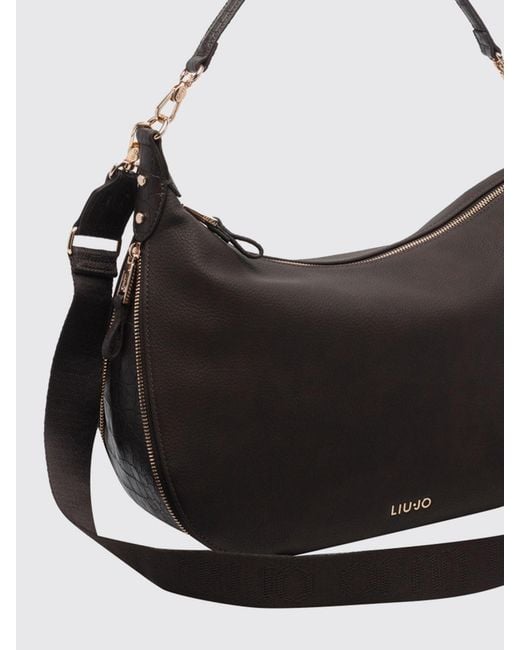 Liu Jo Black Grained Faux Leather Hobo Bag With Monogram Logo And Removable Handle