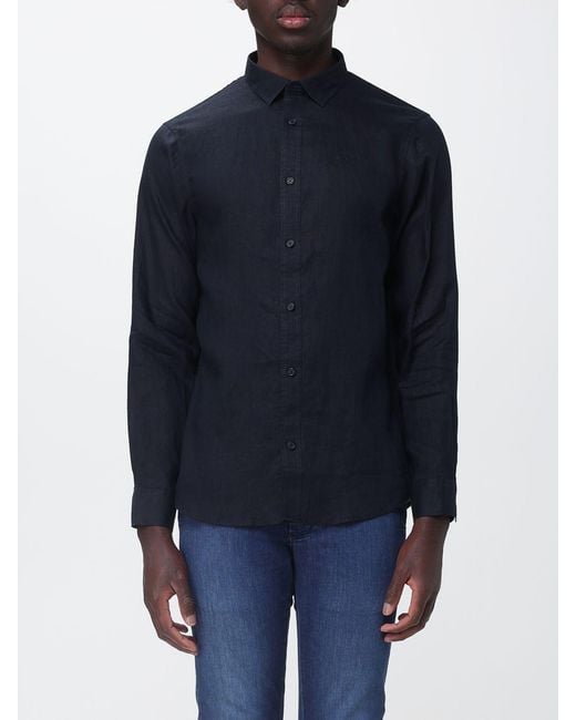 ARMANI EXCHANGE Blue Linen Basic Shirt for men