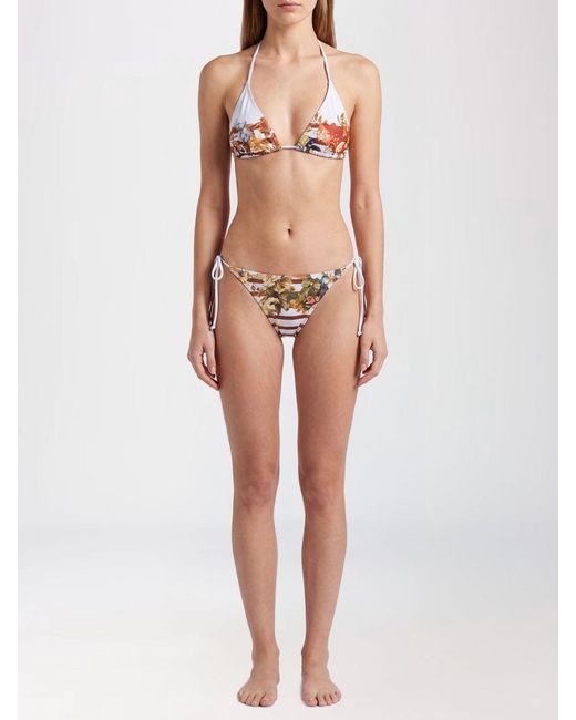 Jean Paul Gaultier Blue Striped And Floral Print Bikini
