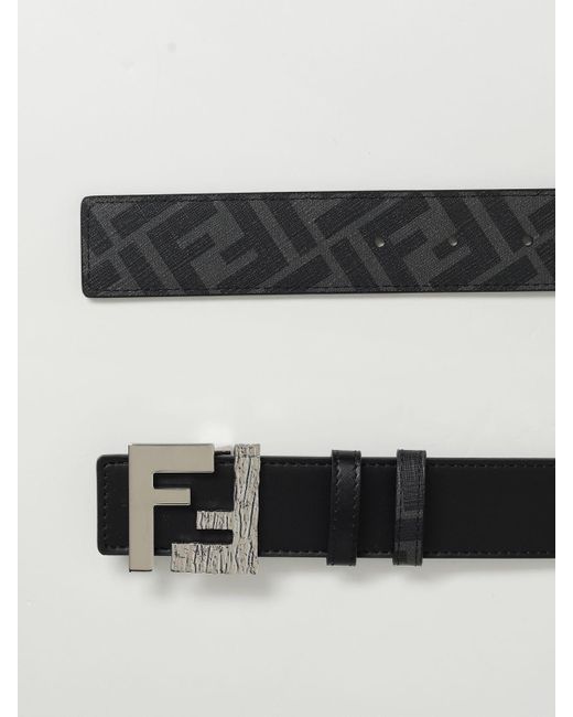 Cintura reversibile Squared in tessuto FF spalmato di Fendi in Gray da Uomo