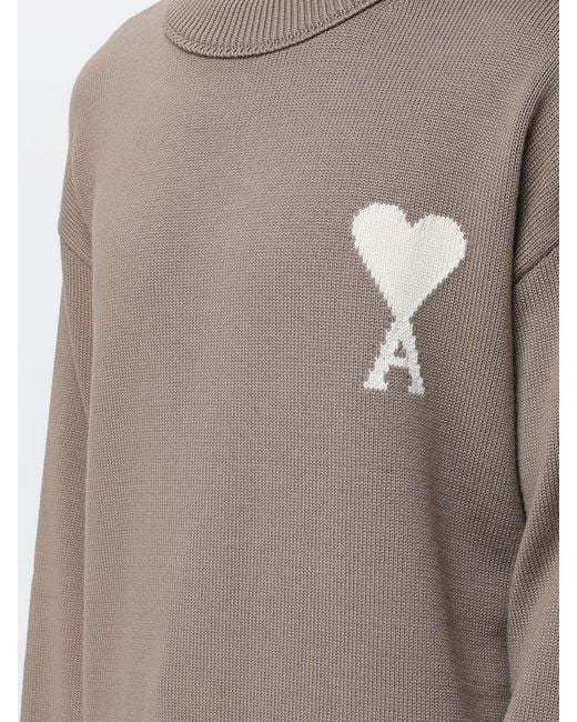 AMI Brown Wool And Cotton Crew-Neck Pullover for men