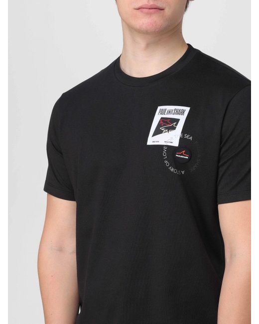 T-shirt in cotone con logo di Paul & Shark in Black da Uomo