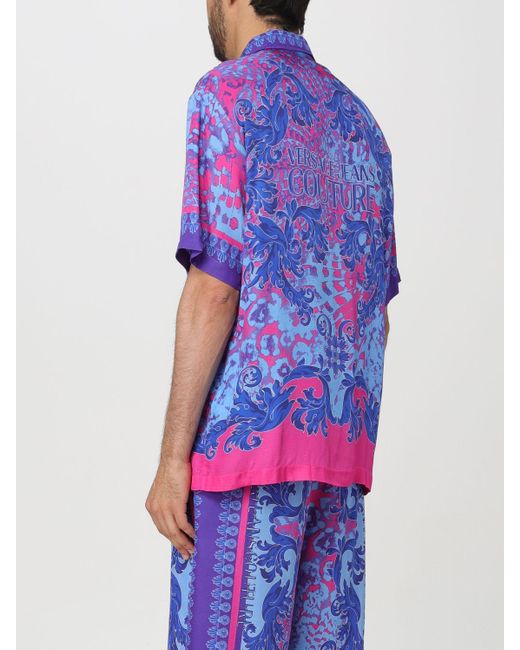 Camicia in cotone di Versace in Purple da Uomo