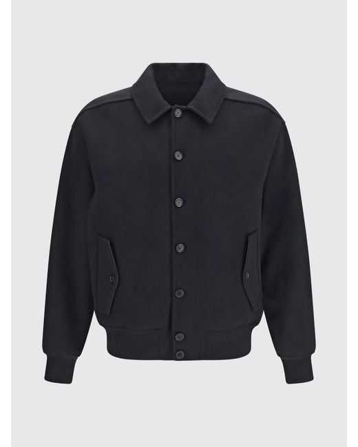 Ferragamo Blue Wool Blend Bomber Jacket With Classic Collar And Flap Pockets for men