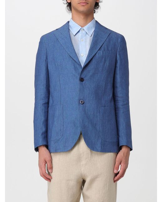 120% Lino Blue Linen Single-Breasted Blazer for men