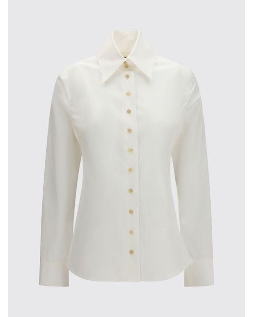 Khaite White Slim-Fit Cotton Shirt With Point Collar And Curved Hem