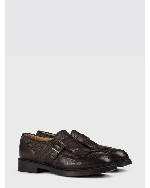 Doucal's White Leather And Wool Monk Strap Shoes With Brogue Detail