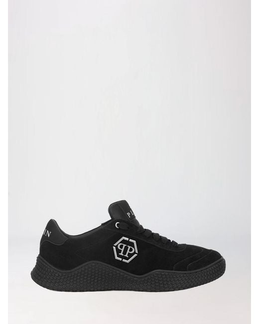 Philipp Plein Black Low Top Leather And Suede Sneakers With Hexagon Logo for men