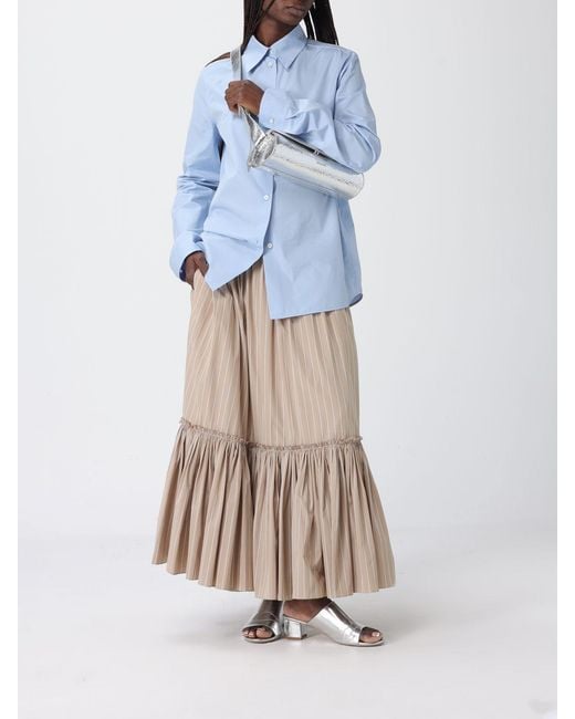 Jil Sander White Striped Cotton Midi Skirt