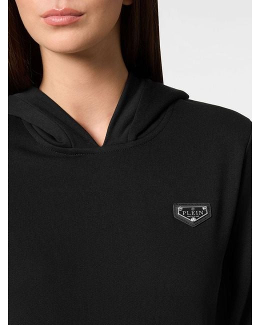 Philipp Plein Black Contrast Logo Jersey Hoodie With Pouch Pockets