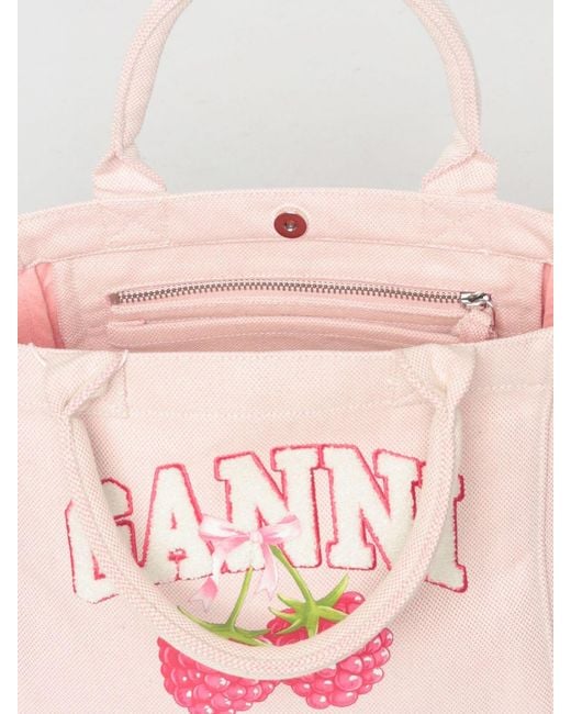 Ganni Pink Recycled Cotton Canvas Mini Bag With Top Handles