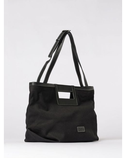 Max Mara Black Cotton Canvas And Leather Bag