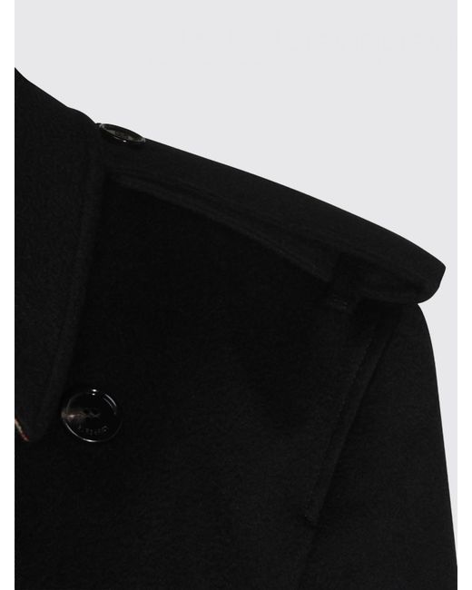 Burberry Black Double-Breasted Pure Cashmere Coat With Concealed Fastening for men