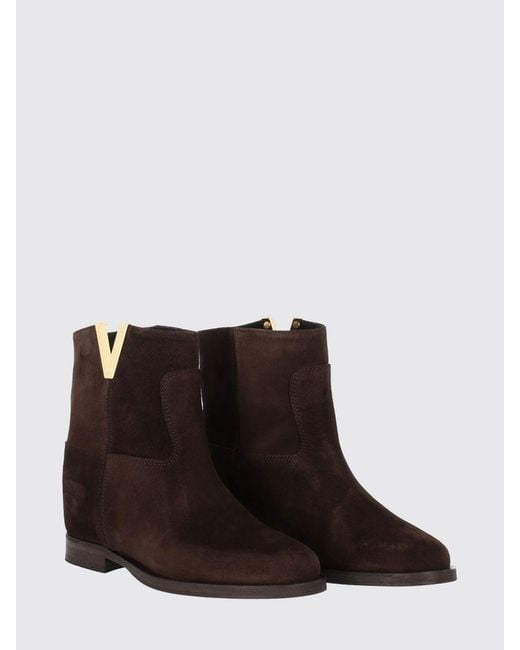 Via Roma 15 Brown Smooth Calfskin Ankle Boots With Low Heel And Round Toe