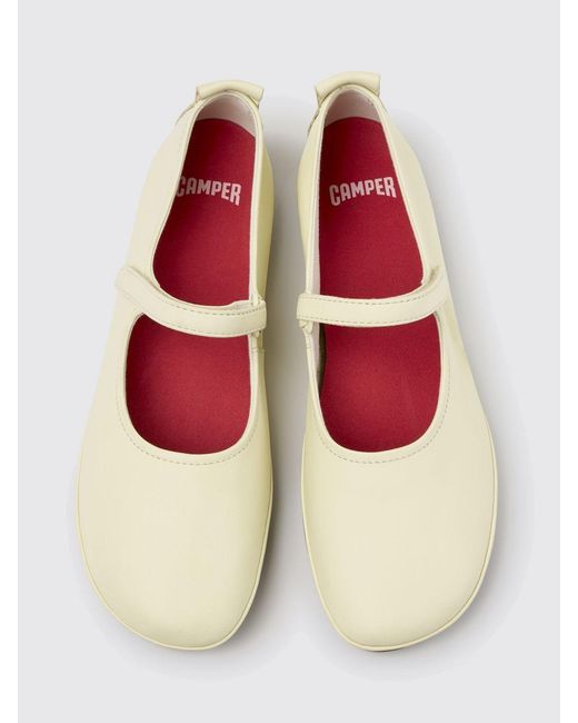 Camper White Right Nina Calfskin Mary Jane Flats With Hook-And-Loop Closure