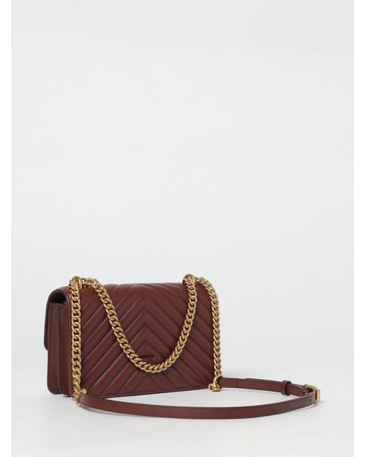 Pinko Brown Love One Mini Chevron Quilted Nappa Bag