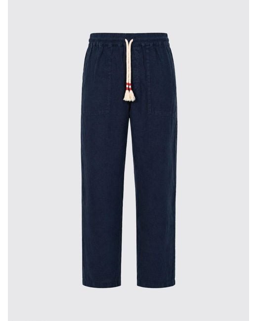 Mc2 Saint Barth Blue Slim Fit Linen Trousers With Drawstring Waist for men