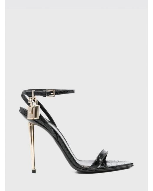 Tom Ford White Padlock Crocodile Print Leather Sandals
