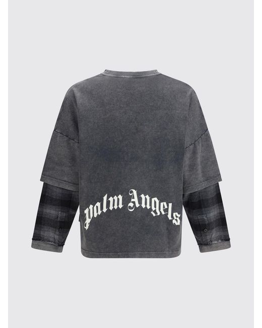 Palm Angels Gray Printed Stretch Cotton T-Shirt for men