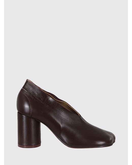 MM6 by Maison Margiela Brown Anatomic Court Leather Pumps With Cylindrical Heel